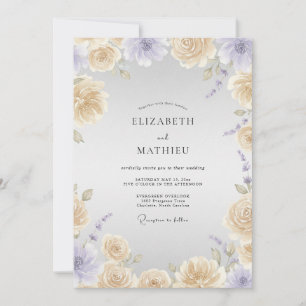 Champagne Pale Purple Vine Wedding Invitation
