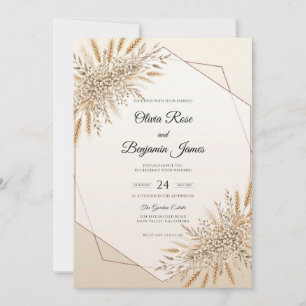 Champagne Pampas Grain Eucalyptus Wedding Invitation