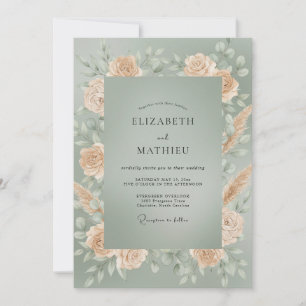 Champagne Pampas Grey Eucalyptus Wedding Invitation