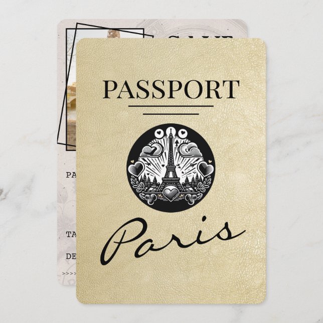 Champagne Paris Passport Save The Date (Front/Back)