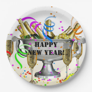 Champagne Party New Years Paper Plate