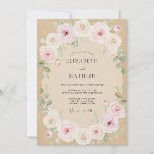 Champagne Pastel Pink Petal Wedding Invitation