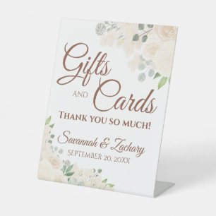 Champagne Peach Floral Wedding Gifts & Cards Pedestal Sign