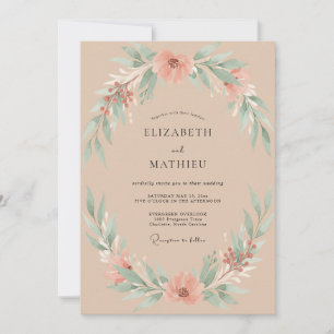 Champagne Peach Foliage Eucalyptus Wedding Invitation