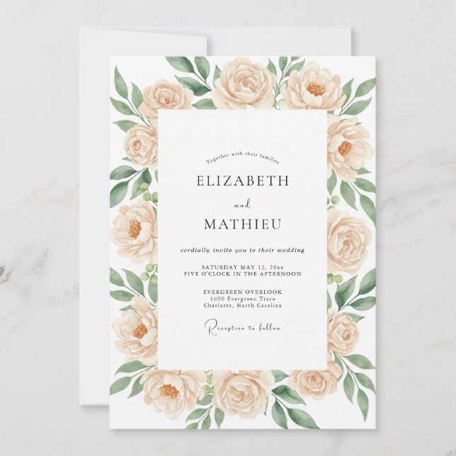 Champagne Peach Painted Wedding Invitation (Front)