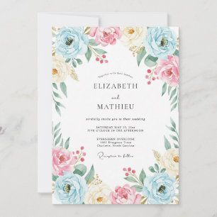 Champagne Peach Ranunculus Eucalyptus Wedding Invitation
