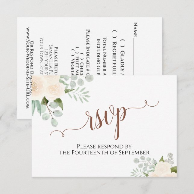 Champagne Peach Roses Elegant Boho Wedding RSVP Card (Front/Back)