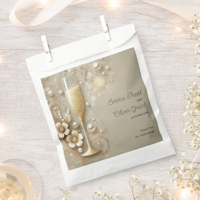 Champagne & Pearl Elegant Wedding Shower Favour Bags (Clipped)