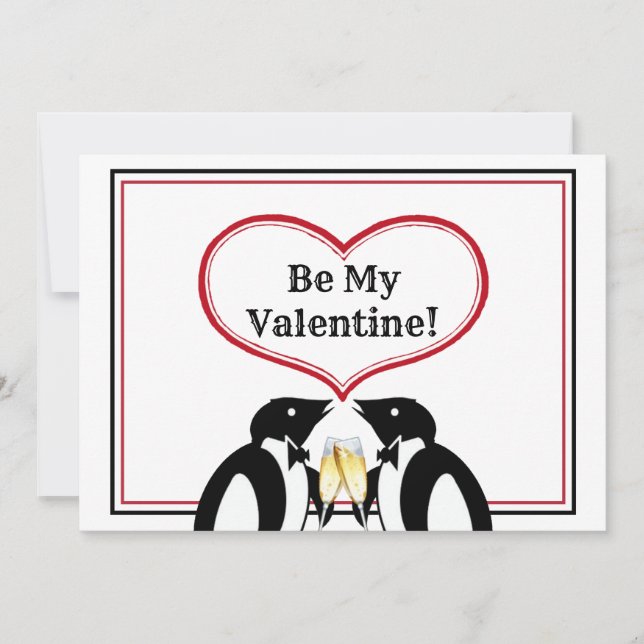 Champagne Penguins Valentine Card (Front)