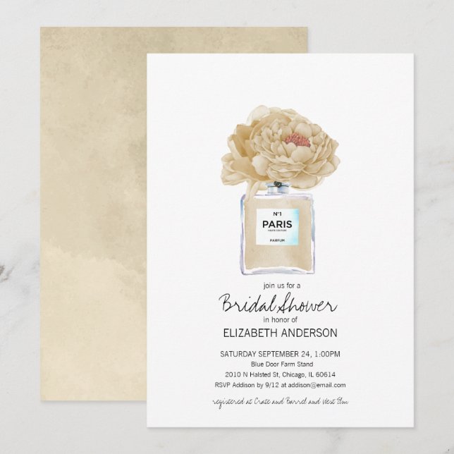 Champagne Peonies and Perfume Floral Bridal Shower Invitation (Front/Back)