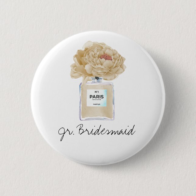 Champagne Peonies & Perfume Jr. Bridesmaid 6 Cm Round Badge (Front)
