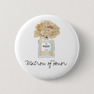 Champagne Peonies & Perfume Matron of Honour 6 Cm Round Badge