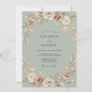 Champagne Peony Celadon Wedding Invitation