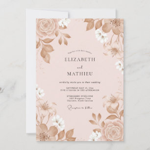Champagne Peony Painted Wedding Invitation