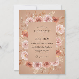 Champagne Peony Terracotta Wedding Invitation