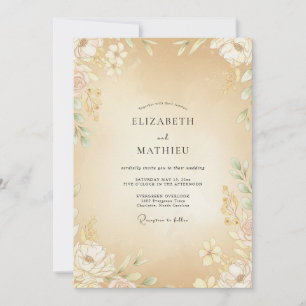 Champagne Peony Wedding Invitation