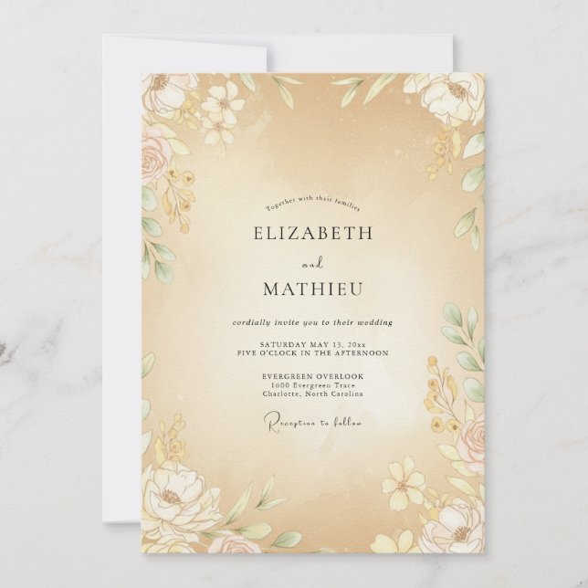 Champagne Peony Wedding Invitation (Front)