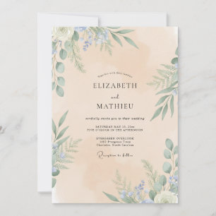 Champagne Periwinkle Leaf Wedding Invitation