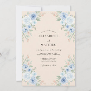 Champagne Periwinkle Peony Wedding Invitation