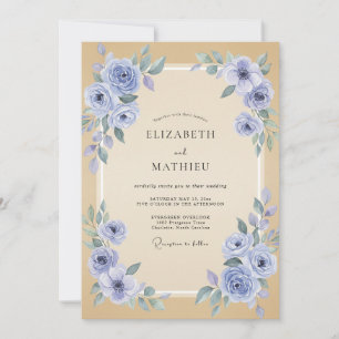 Champagne Periwinkle Ranunculus Dusty Eucalyptus W Invitation