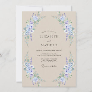 Champagne Periwinkle Sprig Eucalyptus Wedding Invitation