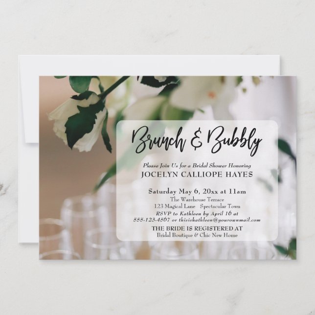 Champagne Photo Brunch & Bubbly Handwriting Invitation (Front)