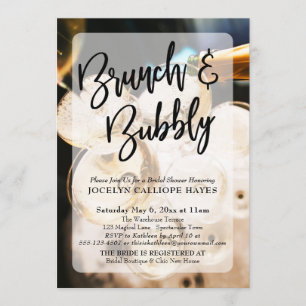 Champagne Photo Brunch & Bubbly Handwriting Invitation