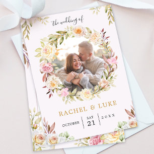 Champagne PHOTO Floral Chic Wedding Invitation