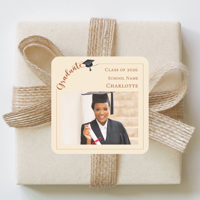 Champagne photo She did it Graduate  Square Sticker (Creator Uploaded)