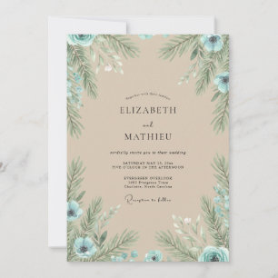 Champagne Pine Evergreen Eucalyptus Wedding Invitation