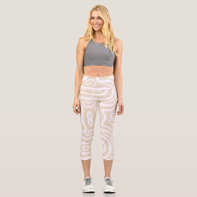 Champagne Pink Abstract Wave Pattern Capri Leggings (Front)