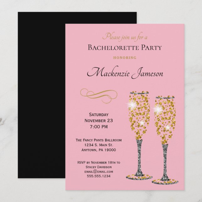Champagne Pink Bachelorette Party Invitation (Front/Back)