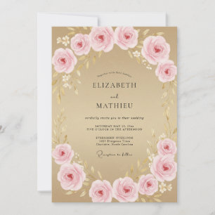 Champagne Pink Blossom Wedding Invitation
