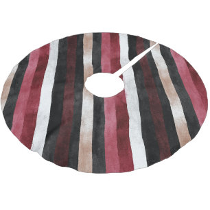 Champagne Pink Burgundy Black Stripes Brushed Polyester Tree Skirt