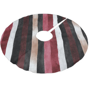 Champagne Pink Burgundy Black Stripes Brushed Polyester Tree Skirt