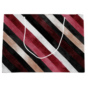 Champagne Pink Burgundy Black Stripes Christmas Large Gift Bag