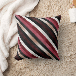 Champagne Pink Burgundy Black Stripes Cushion