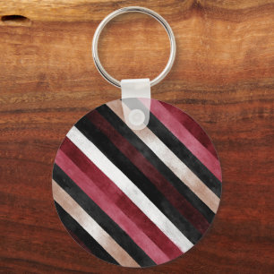 Champagne Pink Burgundy Black Stripes Key Ring
