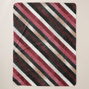 Champagne Pink Burgundy Black Stripes Sherpa Blanket