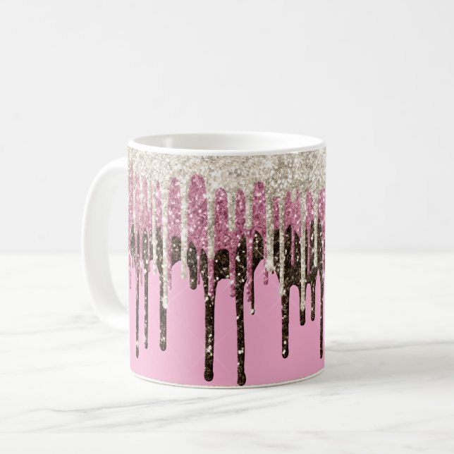 Champagne Pink Chocolate Ice Cream Glitter Drips Coffee Mug (Front Left)