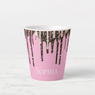 Champagne Pink Chocolate Ice Cream Glitter Drips Latte Mug