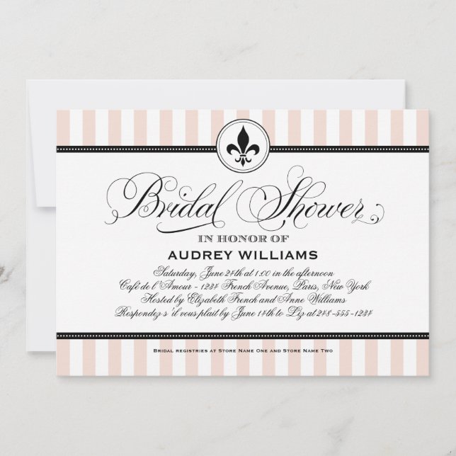 Champagne Pink Fleur de Lis Wedding Shower Invitation (Front)