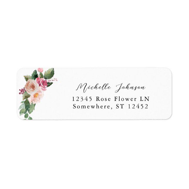 Champagne & Pink Floral Return Address Label (Front)