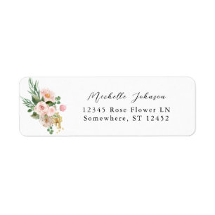 Champagne & Pink Floral Return Address Label 2