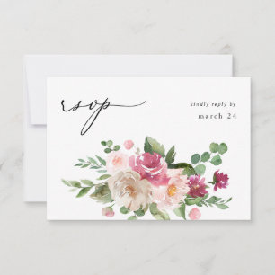 Champagne & Pink Floral w Meal RSVP Card
