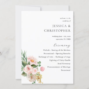 Champagne & Pink Floral Wedding Ceremony Program Invitation