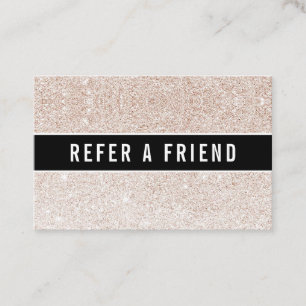 Champagne pink glitter Salon Referral Customer Business Card