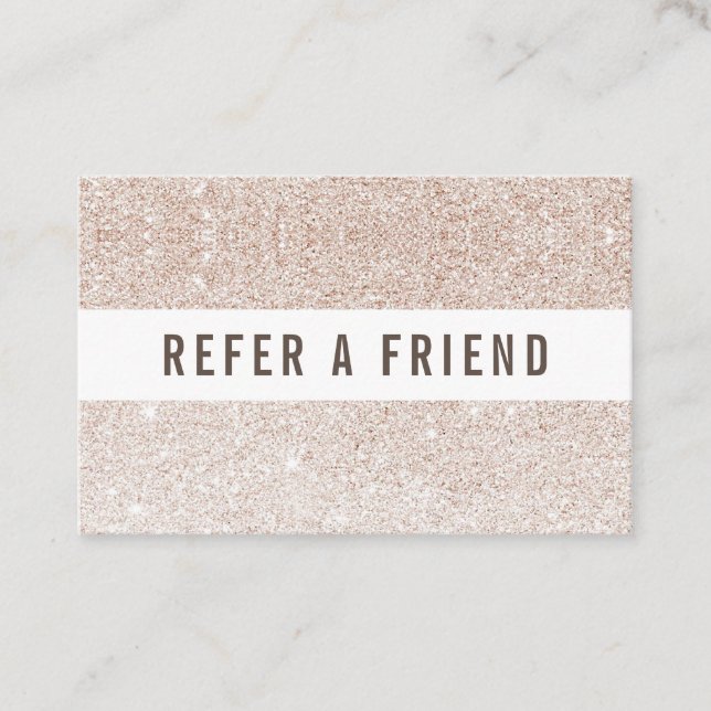 Champagne pink glitter Salon Referral Customer Business Card (Front)
