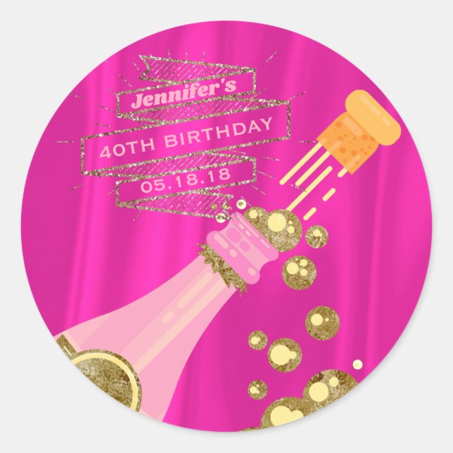 Champagne Pink Gold Elegant Birthday Party Favour Classic Round Sticker (Front)