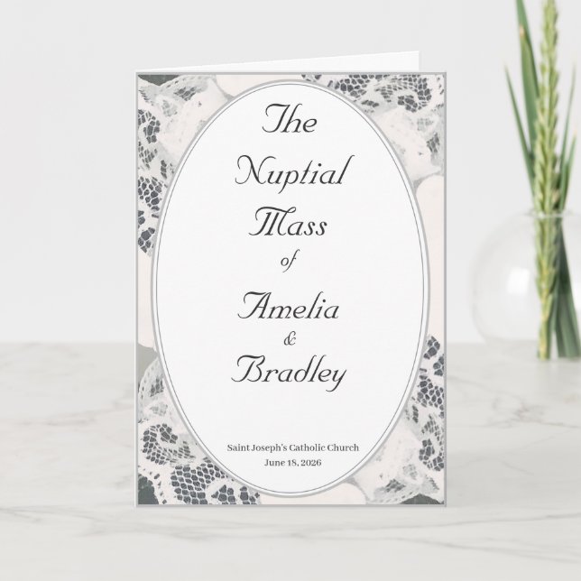 Champagne Pink Lace Catholic Wedding Mass  Programme (Front)